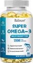 Omega 3 Visolie Supplementen, 1280 mg Omega-3 Vetzuren Inclusief EPA en DHA, Wild-Caught Burpless Visolie Supplementen Ondersteunt Hart, Hersenen en Ooggezondheid, 90 Softgels