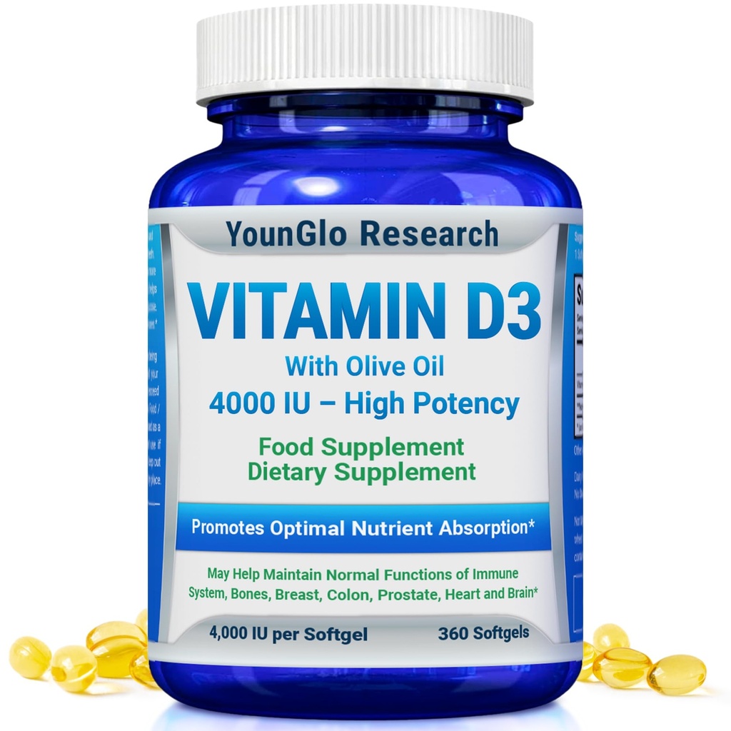 Vitamine D3 4000 IE Dieetsupplement ter bevordering van gezonde bot- en immuunfunctie, gemakkelijk te slikken 360 Softgels