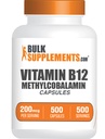 BulkSupplements.com Vitamine B12 Methylcobalamine Capsules - B12 Vitamine Supplement, B12 200mcg, voor energie ondersteuning - Glutenvrij, 1 capsule per portie, 500 capsules (verpakking van 1)