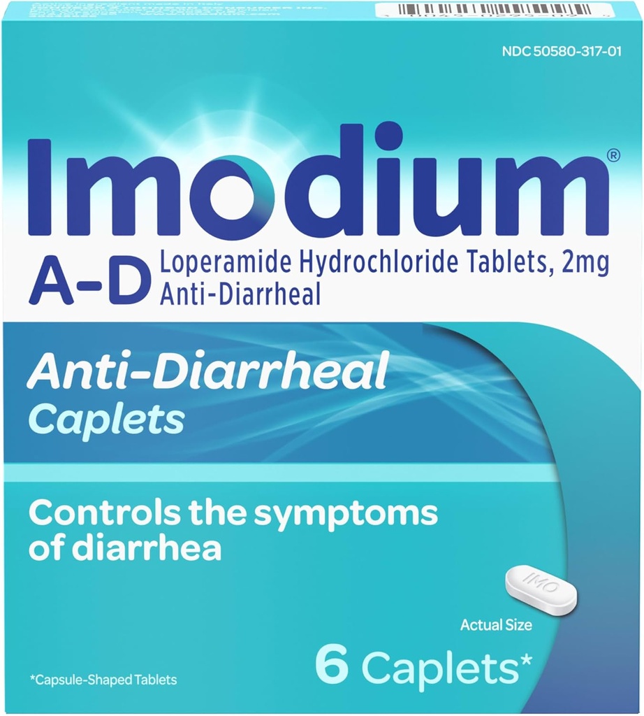 Imodium A-D Diarree Relief Caplets met Loperamide HCl, Anti-Diarree Geneeskunde om te helpen de symptomen van diarree als gevolg van acute & Traveler's Diarree, HSA/FSA in aanmerking komen, 6 ct