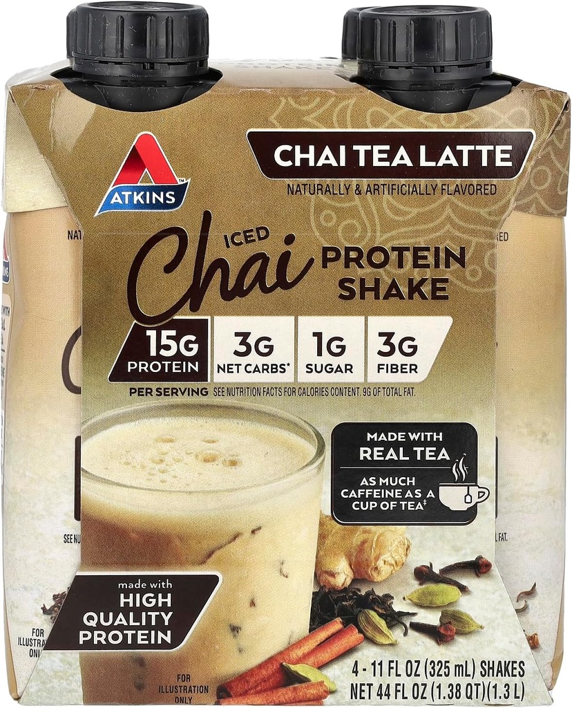Atkins Iced Chai Tea Latte Protein-Rich Shake, Keto Friendly en Glutenvrij. (4 Shakes)