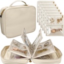 Reis Sieraden Organisator Case, Juwelen Tassen Sieraden Opslag Boek Binder met Clear Ripper Velvet Pouch voor Reizen,Oorbellen, Ringen, Ketting, Armband (Wit)