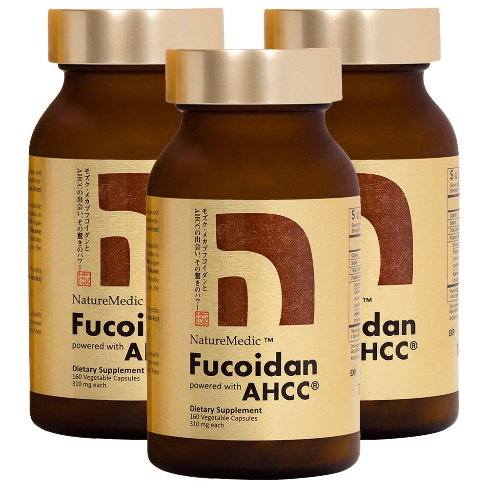 Fucoidan Aangedreven met AHCC® Bruine Zeewier Immuniteitssupplement met hoge zuiverheid Biologische Mekabu Mozuku Agaricus 3 Flessen - 480 Plantaardige Capsules Made in Japan