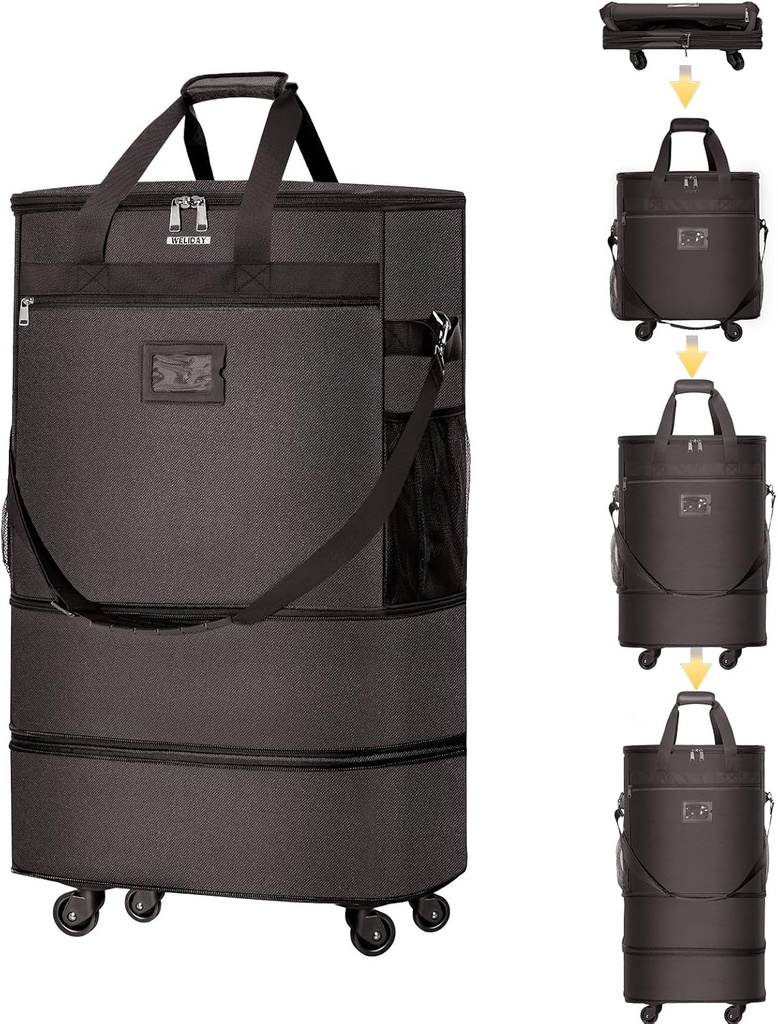 Koffers met wielen Uitbreidbaar Bagagetas Opvouwbare koffer met 4 universele wielen Opvouwbare Rolling Travel Case (Koffie)