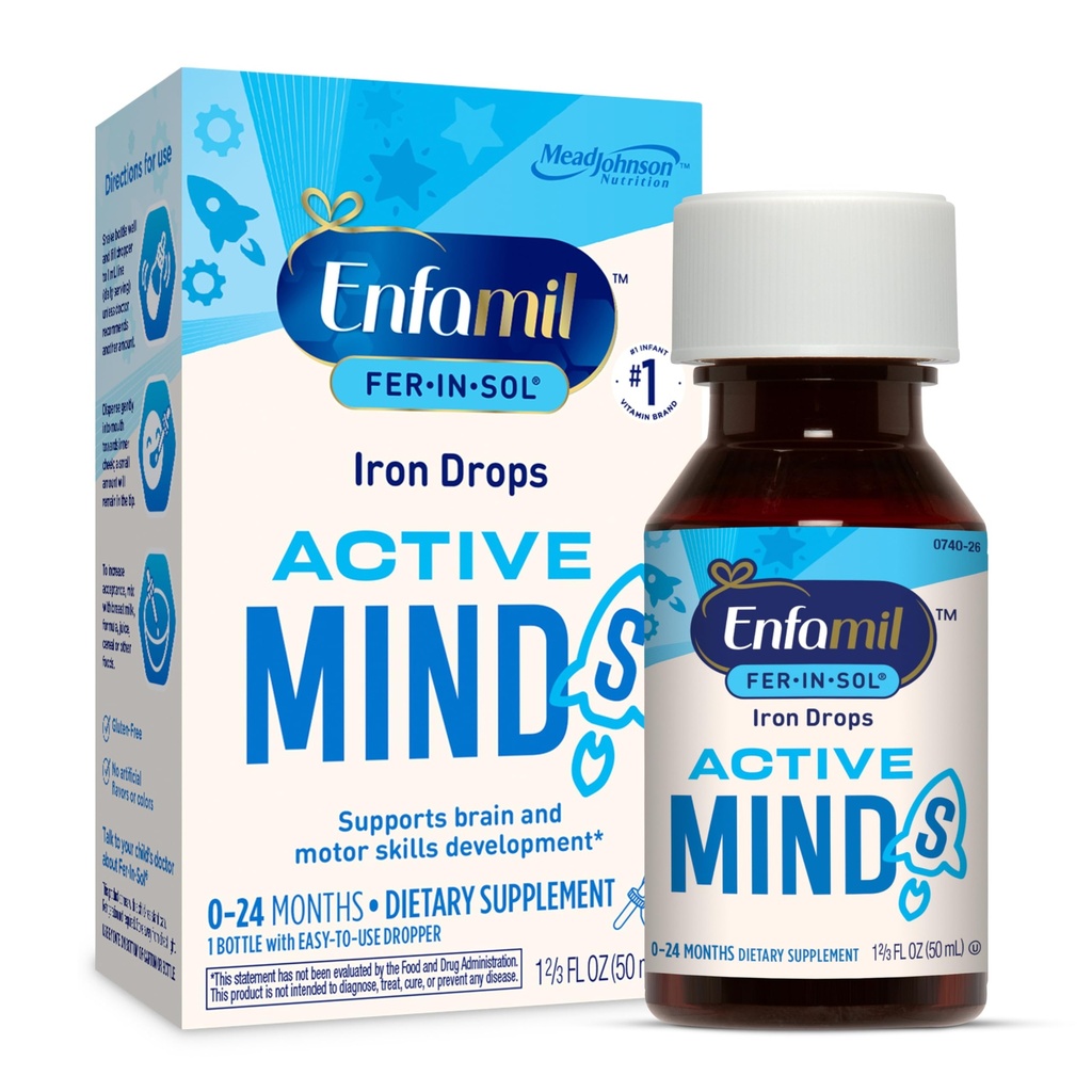 Enfamil Fer-in-sol Iron Supplement Drops voor zuigelingen en peuters, ondersteunt de ontwikkeling van hersenen, 50 ml druppelfles