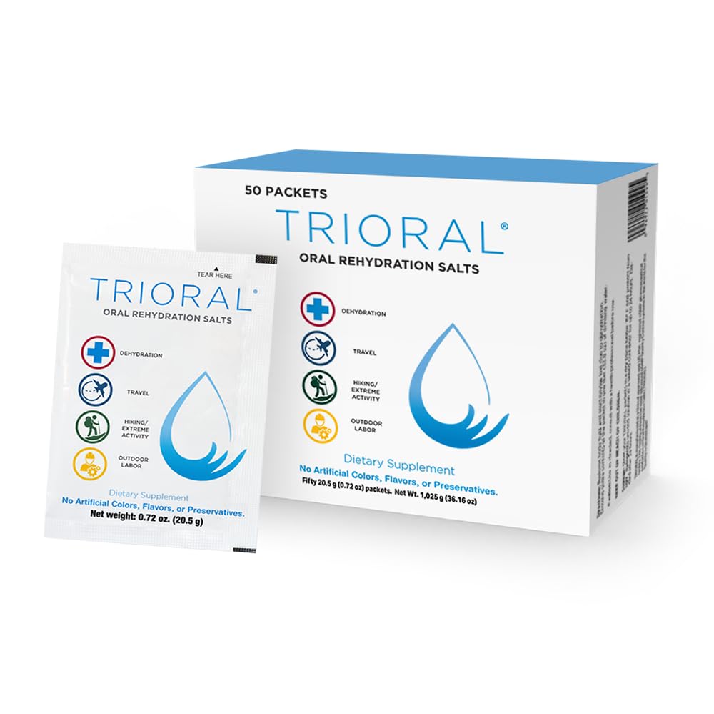 TRIORAL Rehydration Electrolyte Powder - Oral Rehydration Salts - Ondersteunt dehydratie van workouts, vochtverlies en algemene hydratatie - 50 Drink Mix Packets