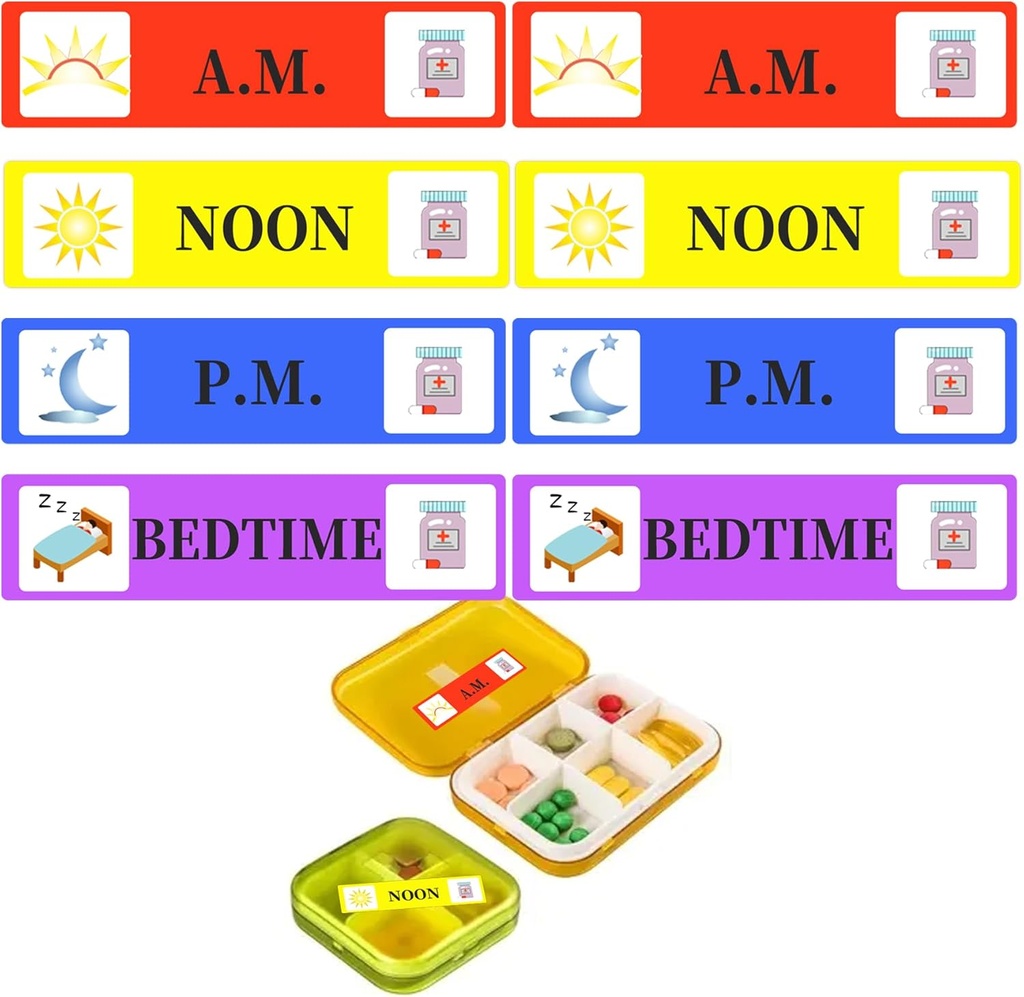 500 stuks Medicine Stickers Medicatie Instructie Labels - Morgenmiddagmiddag Avond Bedtijd Medicine Herinnering Sticker 2/5 x 1,6 Inch AM NOON PM voor Stickers voor Pill Case Planners