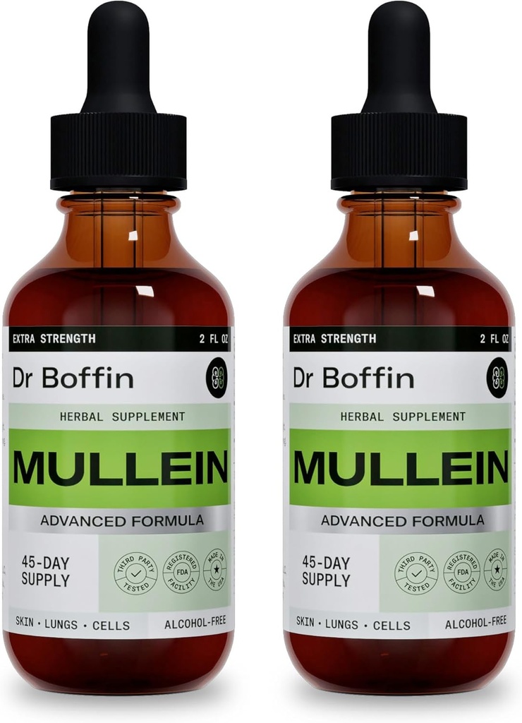 Mullein Leaf Liquid Extract 2 Fl Oz (verpakking van 2) - Extra Strenght Geavanceerde Formule - Natural Supplement Liquid Tinctuur - Longreiniging en detox - Respiratory Health and Immune Support Drops