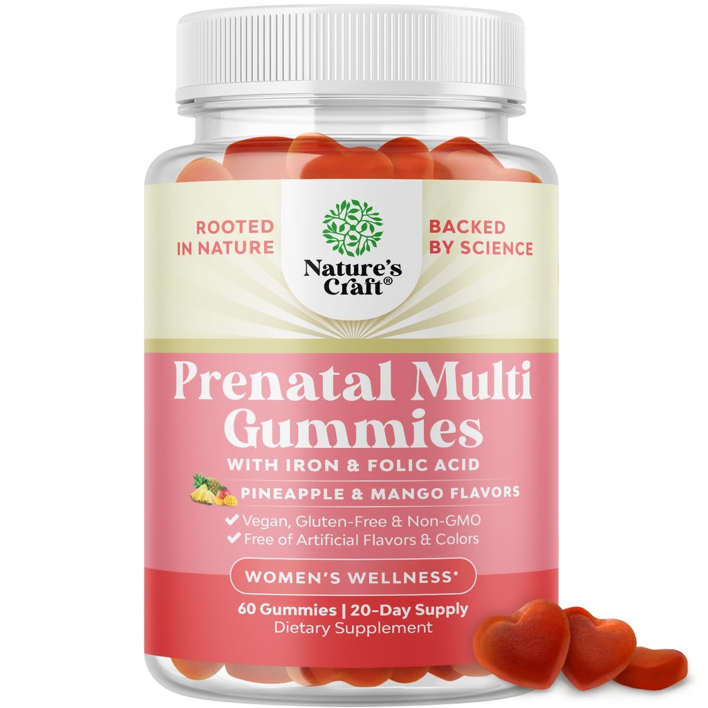 Vegan Prenatale Gummies voor vrouwen - Gummy Prenatale Vitaminen voor vrouwen met Iron Folic Acid en Superfruit Blend - Kauwbare Vitaminen Gummy Formula (Pineapple Mango) Trial Size