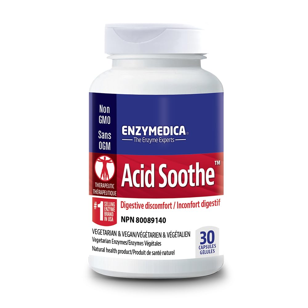 Enzymedica, Acid Soothe, Ondersteuning voor Occasional Heartburn, 3-in-1 Formule met Enzymes & Soothing Herbs, 30 Tellen