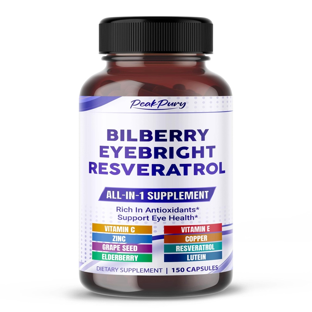 All-in-1 Blauwe bosbes Eyebright Astaxanthine Vlierbes Resveratrol Supplement - Rijk aan antioxidanten en ondersteunt Eye Health - Made in The USA -150 Capsules