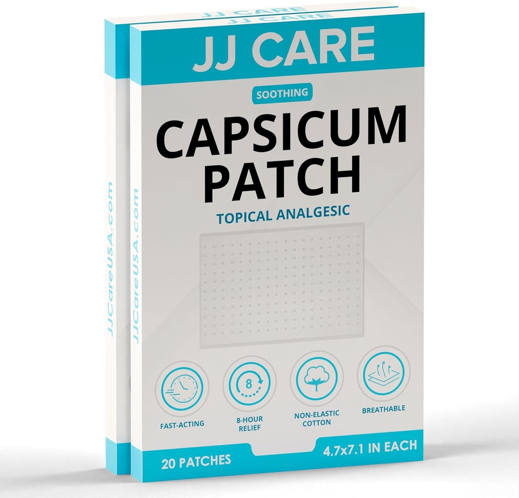 JJ CARE Capsicum Patch (40 PCS), 4.7" x 7.1" Verzachtende Capsaicin Patch, Capsicum Patches voor nek, schouder, spierpijn - 8 uur verlichting