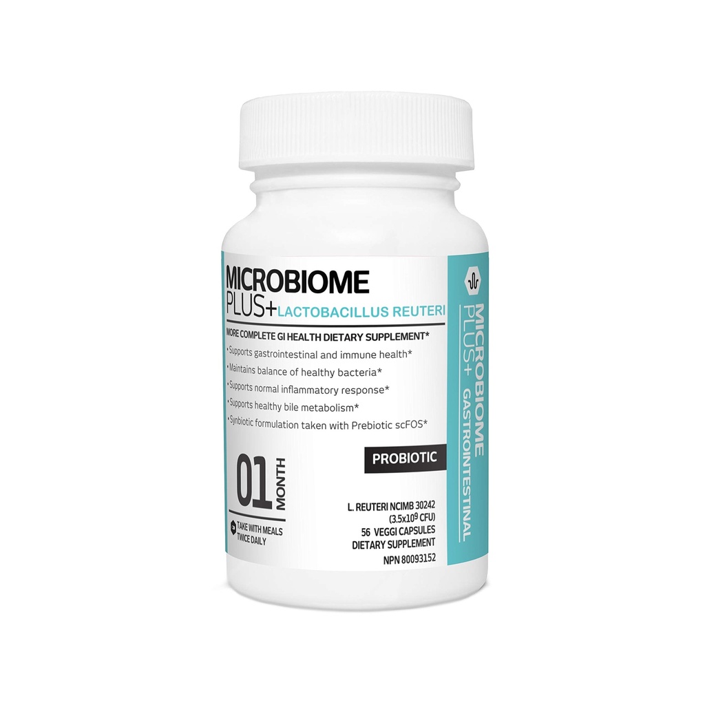 Microbiome Plus Gastro-intestinale Probiotica L Reuteri NCIMB 30242 GI Verteringssupplementen Capsule, Allergie Veilig & Glutenvrij voor mannen en vrouwen (1 maand levering)
