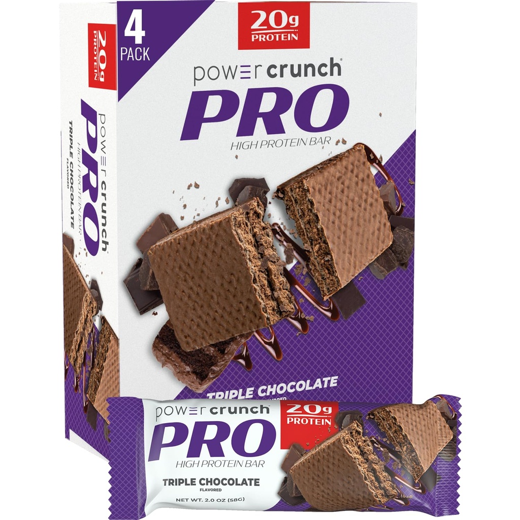 Power Crunch PRO Protein Wafer Bars, High Protein Snacks met heerlijke smaak, Triple Chocolate, 2.0 Ounce (4 Tellen)