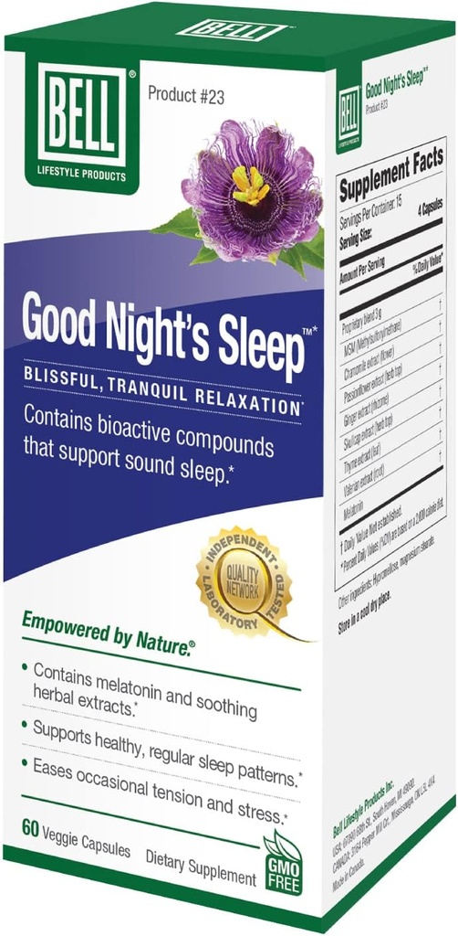 Bell Lifestyle Goede nachtrust - Natuurlijke slaapondersteuning met Melatonine en kruidenextracten, ondersteunt ontspanning en slaappatronen, 60 Veggie Capsules