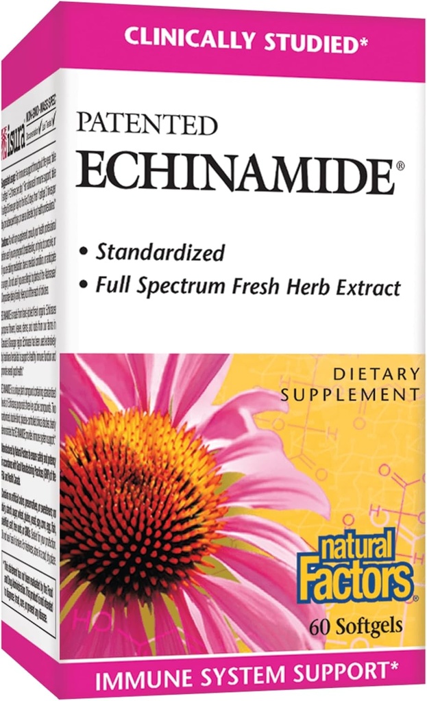 Natuurlijke factoren, Echinamide, Echinacea Supplement voor Immune en Wellness Ondersteuning, 60 Softgels