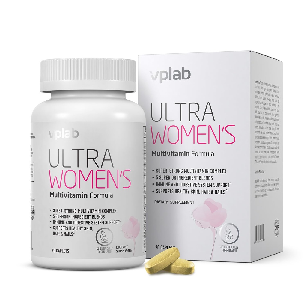VPLab Ultra Vrouwelijke Multivitamine Formule - Supplement voor haar, huid en nagels met biotine, ijzer, vitamine B, D, C & zink, Folaat - essentiële dagelijkse vitamines voor de gezondheid en welzijn van vrouwen, 90 caplets