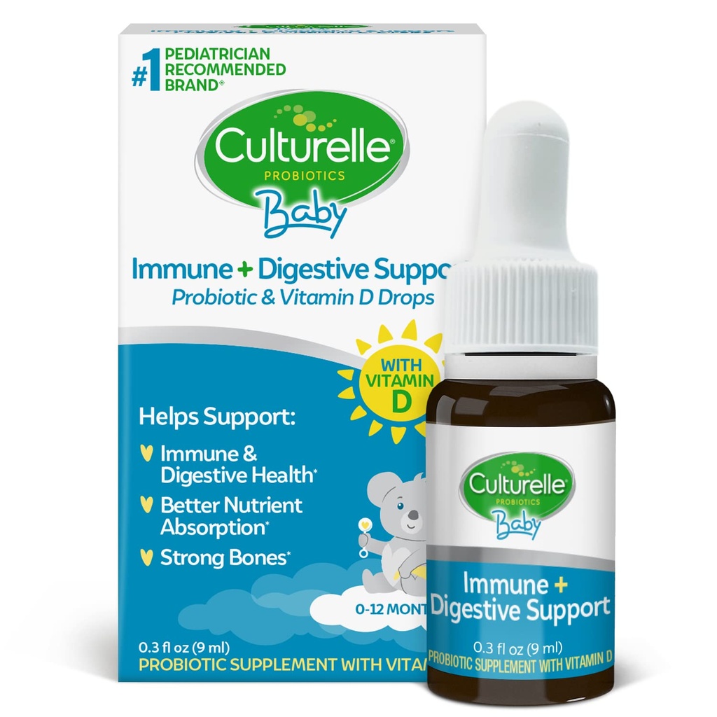 Culturelle Baby Probiotische Drops + Vitamine D, Immune & Digestief Gezondheidsondersteuning voor baby's, zuigelingen & pasgeborenen 0-12 maanden, 30 dagen aanvoer, Glutenvrij & niet-GMO, 9ml