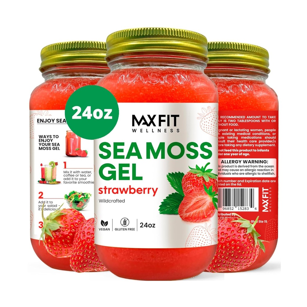 Sea Moss Gel Raw (12 Flavors) 24oz Wildсrafted Gold Sea Moss Gel from Saint Lucia | 92 Vitamins and Minerals | Pure Raw+Non-GMO | Vegan Superfood