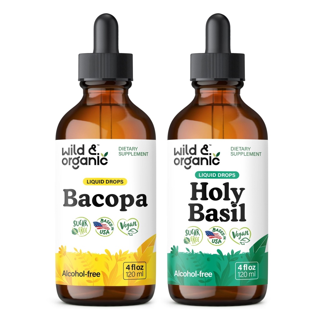 Wild & Organic Bacopa Tinctuur 4 fl oz & Holy Basil Tinctuur 4 fl oz