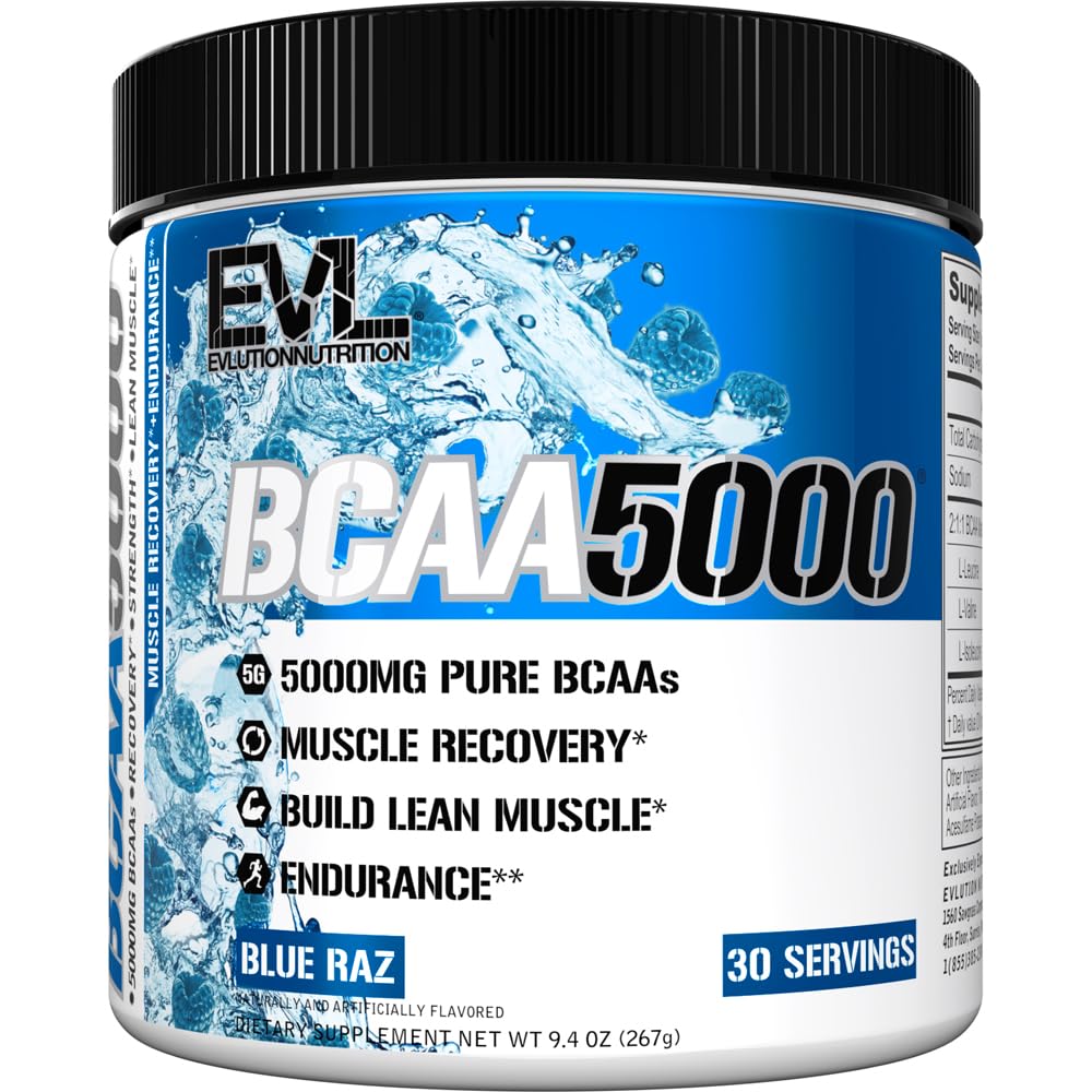 Evlutie EVL BCAA's Aminozuren Poeder - BCAA Powder Post Workout Herstel Drink en Stim Gratis pre-workout Energie - 5g vertakte keten Aminozuren Supplement voor mannen - Blue Raz