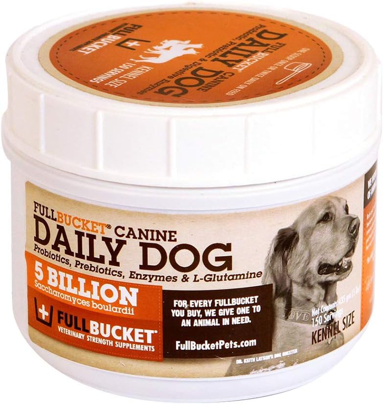 FullBucket Daily Dog Probiotic 150 porties - ondersteuning natuurlijke spijsvertering, behandeling en preventie van diarree - Probiotica, prebiotica en spijsverteringsenzymen Alle in een smakelijke Probiotische poeder voor honden