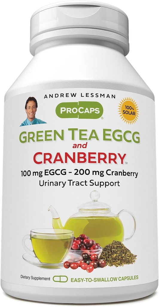 ANDREW LESSMAN Green Tea EGCG & Cranberry 60 Capsules - Standardized for Catechins and Polyphenols. Helps Protect Tissues, Organs and Systems Throughout The Body. Powerful Anti-oxidant Support