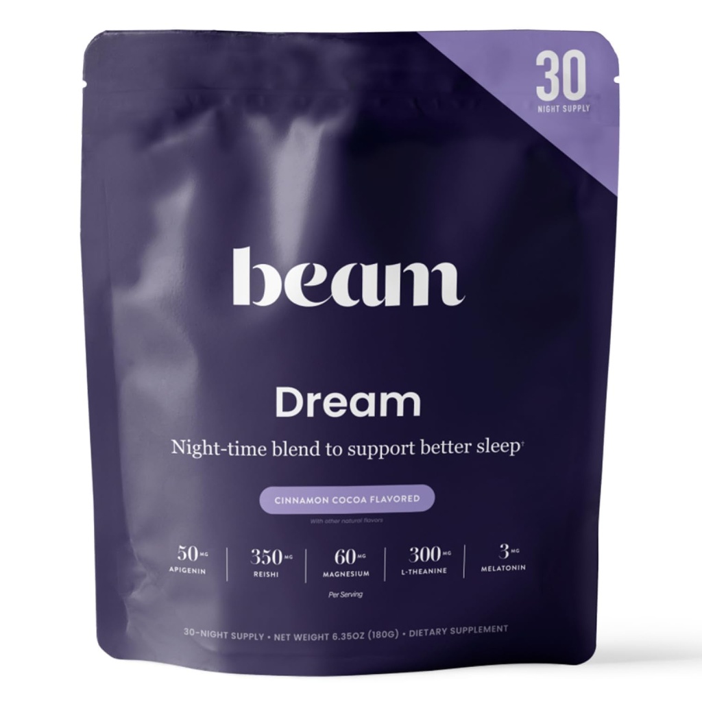 Beam Dream Sleep Powder, L-Theanine, Apigenin, Reishi en Magnesium, derde partij getest natuurlijke slaaphulp & slaapsupplement voor diepe slaap, ontspanning en herstel, natuurlijke slaapondersteuning, 30 porties