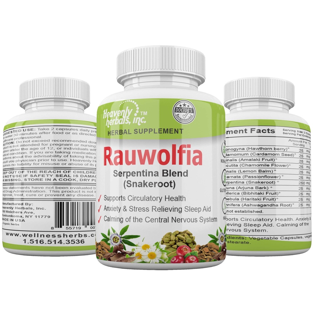 Rauwolfia Serpentina Blend (Snakerot), 1000mg per Serving - Organic Herbal Supplement - Ayurvedic Herb & Natural Remedy - Supports Circulatory Health, Cardiovasculaire Health Aid