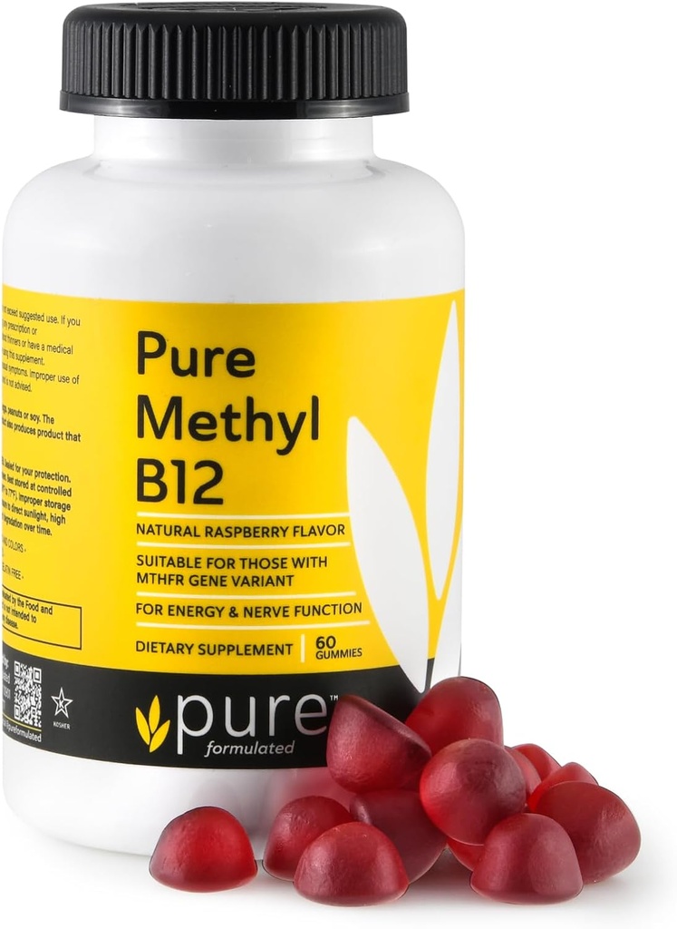 Methyl B12 Vitamine Gummies - Vegan Vitamin B12 Methylcobalamine Gummies voor volwassenen en kinderen - Kauwbare B-12 gummy voor energie en zenuwfunctie Glutenvrij, zuivelvrij, Kosher-60 Gummies 1500 mcg