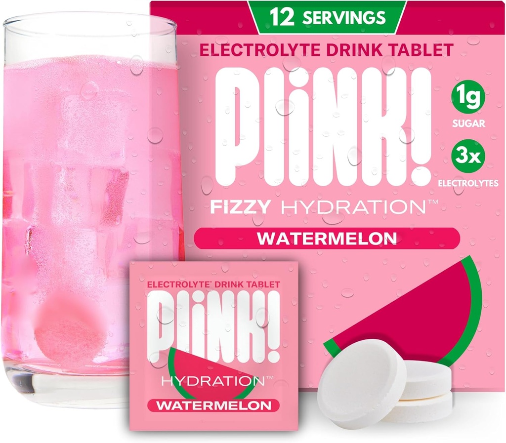 Plink! Fizzy Electrolyte Tablets voor volwassenen en kinderen Watermeloen, 12ct 