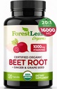 ForestLeaf Organic Beet Root Capsules - Rode bieten Supplement 16000mg Sterkte 20:1 Extract Pillen w/Ginger Grape Seed Ondersteuning Bloeddruk, Nitric Oxide, Stroom, Circulatie Beetpoeder - 120 Caps