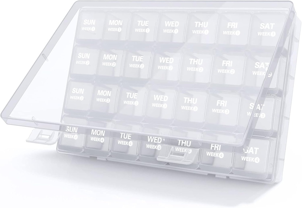 TookMag Maandelijkse pil Organisator 28 Dag pil Box, Reis Geneeskunde pil Organisator, Grote 4 weken 1 maand pil kisten met stof-Proof Container voor pillen/Vitamine/Visolie/Supplements