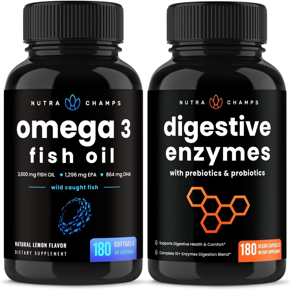 NutraChamps Omega 3 Visolie en spijsverteringsenzymen 2 Pack Bundle