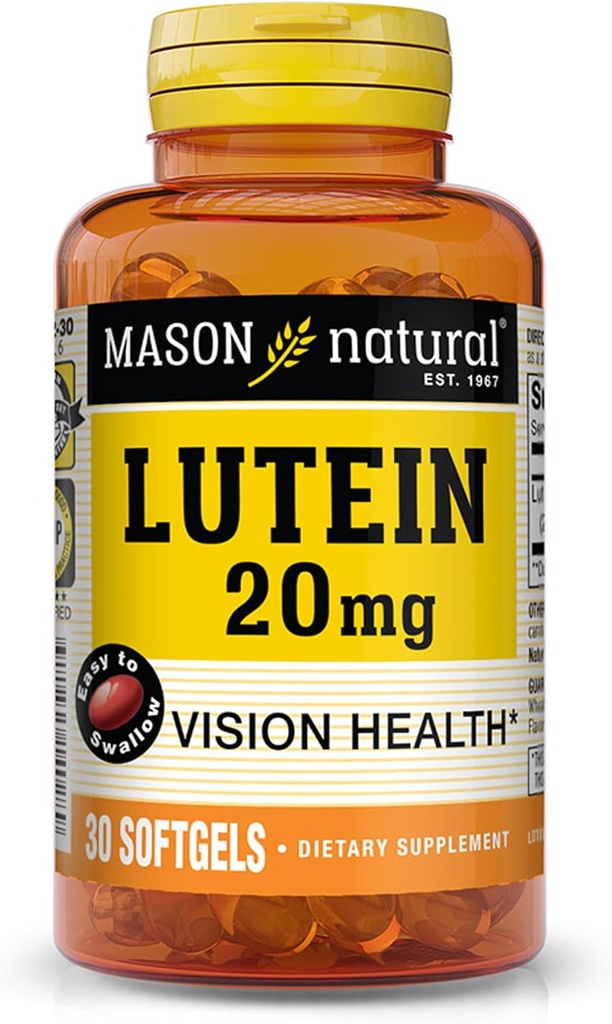 MASON NATUURLIJKE Luteïne 20 mg met vitamine E - Gezond zicht en oogfunctie, Ondersteunt Eye Health, 30 Softgels