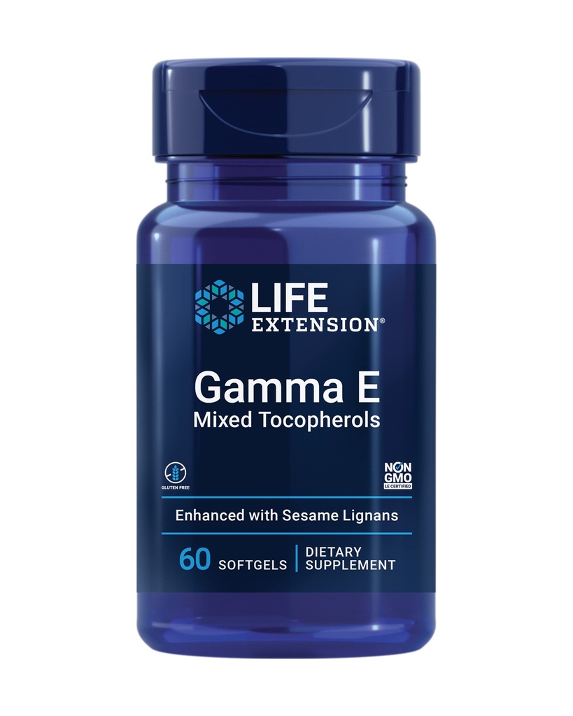 Life Extension Gamma E Mixed Tocoferols, Gezonde Veroudering, Vitamine E Supplement, Verbeterd met Sesam lignans, Glutenvrije, Non-GMO, 60 softgels