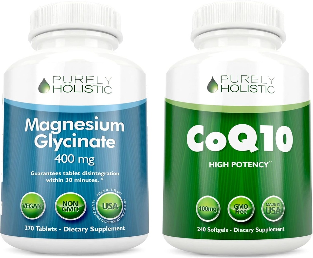 Magnesium Glycinate 400mg + CoQ10 100mg met biologische olijfoliebundel - 270 tabletten & 240 Softgels