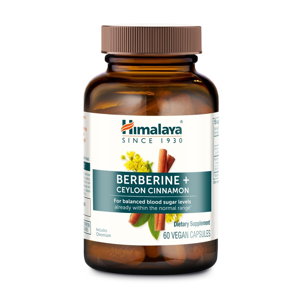 Himalaya Berberine met Ceylon Cinnamon - Herbal Supplement voor het ondersteunen van normale stofwisseling, Immune, en spijsvertering gezondheid - Veganistisch, Glutenvrij, 60 Vegetarische Capsules