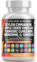 Clean Nutraceuticals Ceylon Kaneel Capsules + Berberine Kurkuma Apple Cider Vinegar Ginseng Bitter Meloen Gymnema Melk Thistle Fenegriek supplement Pillen Poeder voor mannen & vrouwen