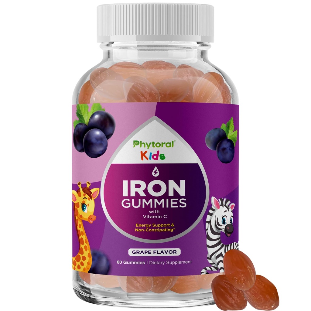 Kids Iron Gummies with Vitamin C - Blood Builder Iron Supplements for Kids with Gentle for Strenger Immunity & Energy Support - Vitamin B6, B12, A, Niacin & Folate Gummies - Vegan & GMO - 60 Tel.