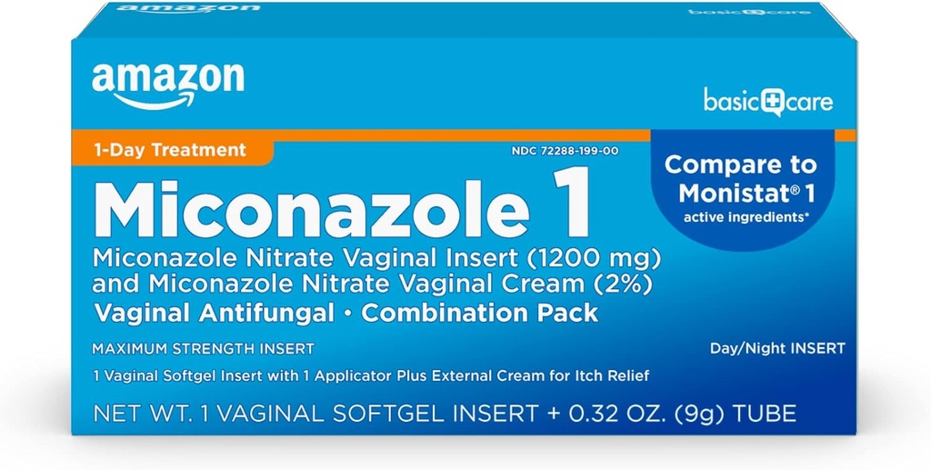 Basic Care Miconazol Nitraat Vaginaal Inbrengen 1200 mg en Miconazol Nitraat Cream 2 Combinatie Vaginale Gistinfectie, Wit, 0,32 Ounce (verpakking), 1 Telling