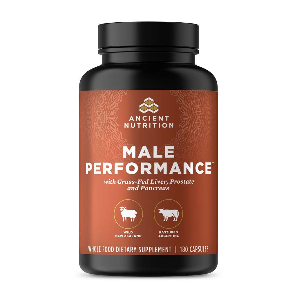 Ancient Nutrition Orgel Supplementen voor mannen, Grass-Fed en Wild Organ Complex Capsules, Lever, Prostaat, Pancreas Ondersteunt mannelijke prestaties, gezonde veroudering, 180 Ct