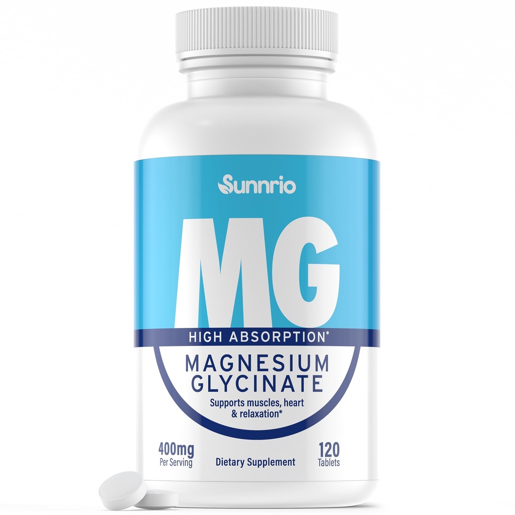 Magnesium Glycinate Supplement - 400mg per portie - Hoge Absorptie, Ondersteunt Spier, Hart Gezondheid, Slaap, en Ontspannen* - Non-GMO, Gluten-Free, Vegan-Friendly - 120 tabletten