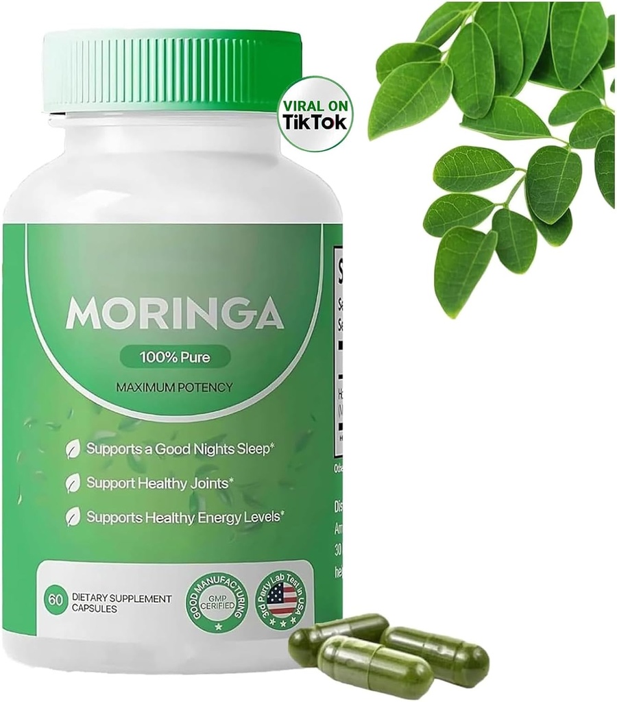 Pure Moringa Powder Capsules - 800mg, Antioxidant Superfood for Energy, Skin Health & Gut Support - Rijk aan essentiële vitamines en aminozuren - Natuurlijke, niet-GMO, 60 capsules (1)
