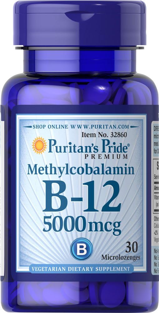 Puritanen Pride Methylcobalamine Vitamine B-12 5000 Mcg-30 Microlozenges, 30 Tellen
