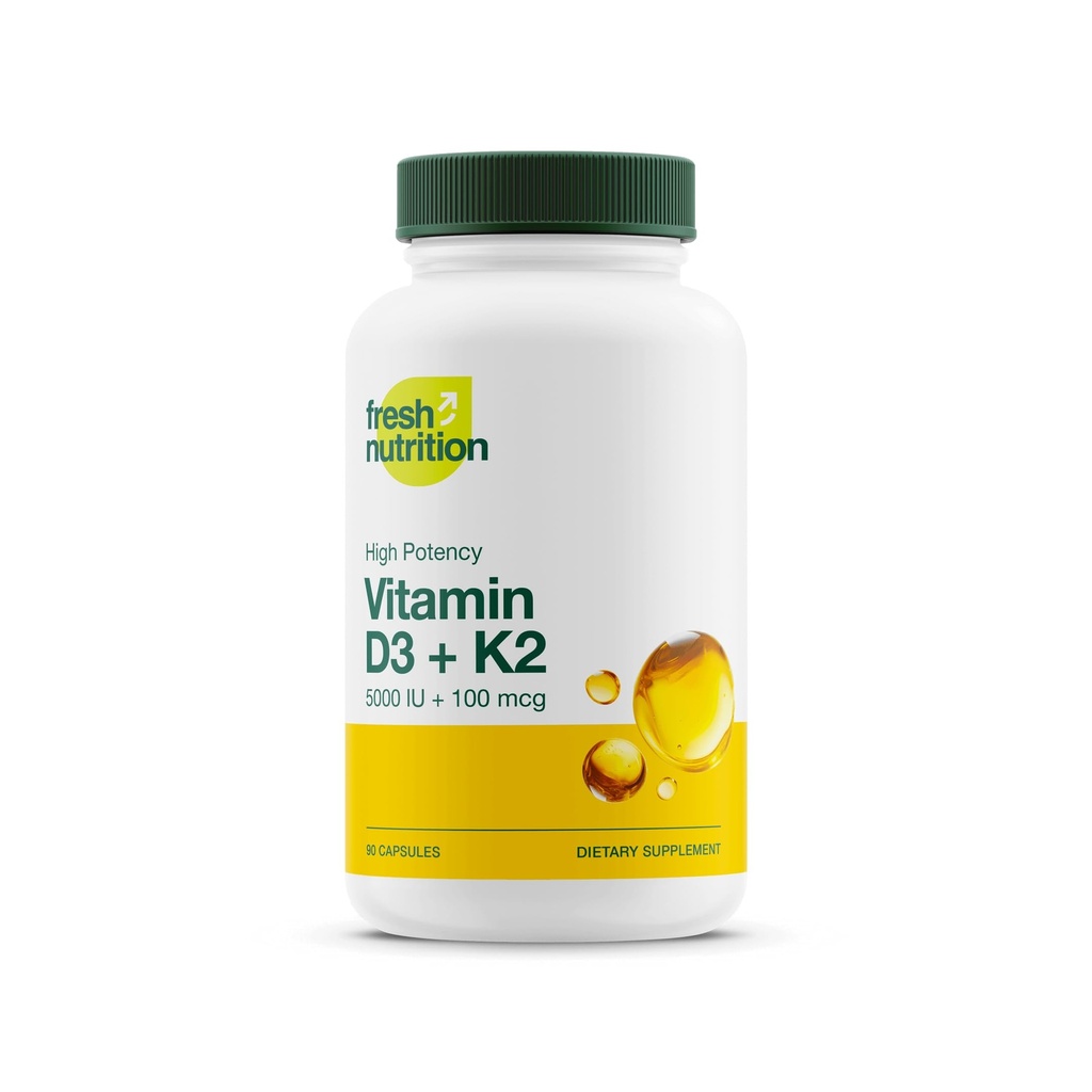 Verse voeding Vegan Vitamin D3 + K2 Capsules - 5000 IE D3 + 100 mcg K2 als MK-7 voor optimale absorptie - Immune Health, Bone Health, Mood - Niet GGO - 90 Capsules, 3 maanden levering