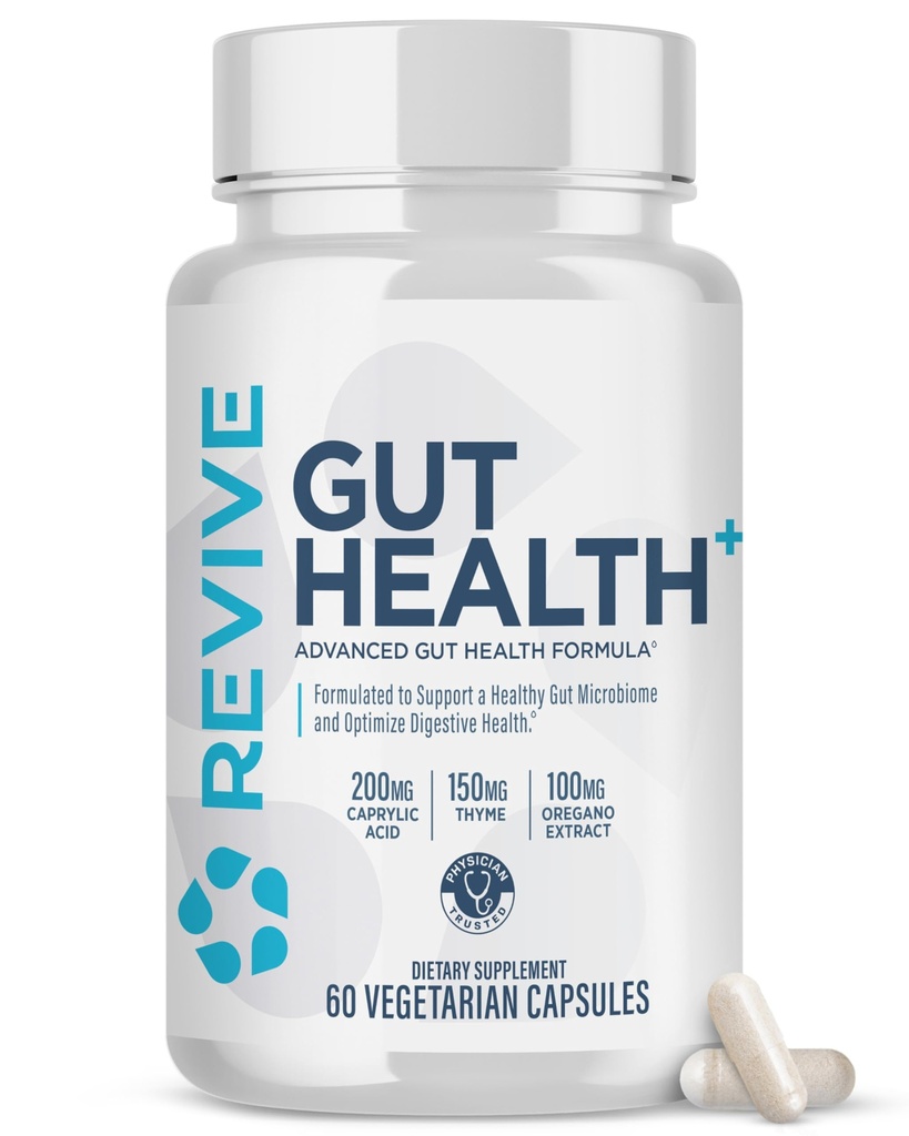 Revive MD Gut Health Supplements for Men & Women - Daily Gut Repair & Digestive Health Support Formula with Thyme, Oregano & Milk Thistle - Vegan-Friendly, Gluten-Free - 60 Vegetarische Capsules