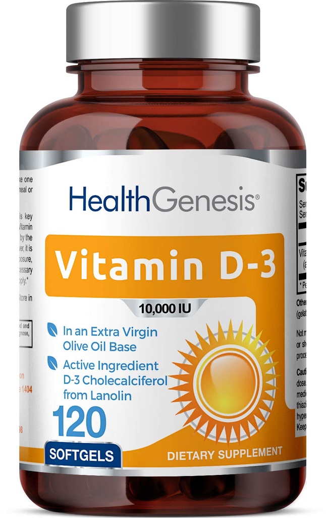 Vitamin D-3 10000 IU 120 Softgels - High-Potency in Extra Virgin Olive Oil Non-GMO Soy-Free Supports Strong Bones Immune Health
