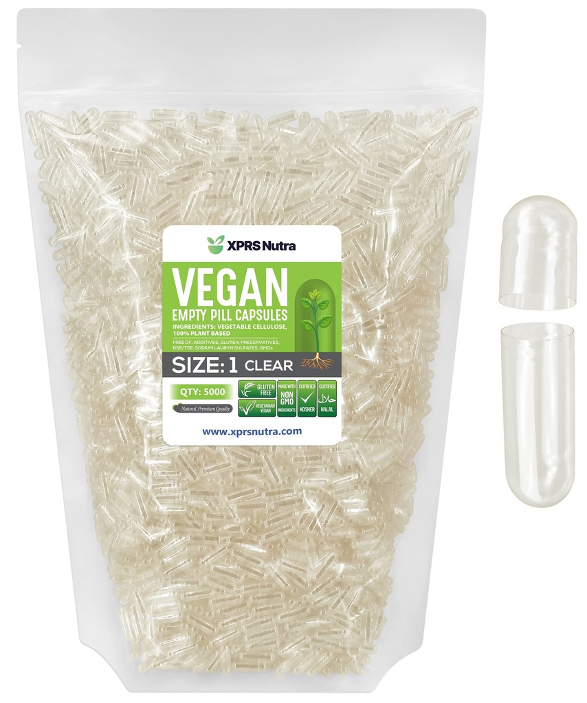 XPRS Nutra Maat 1 Lege Capsules - 5000 Tel helder Lege Vegan Capsules - Vegetarische Pillen - DIY Plantaardige Capsule Vul- Veggie Pillen Caps voor Do-It-Yourself Supplementen