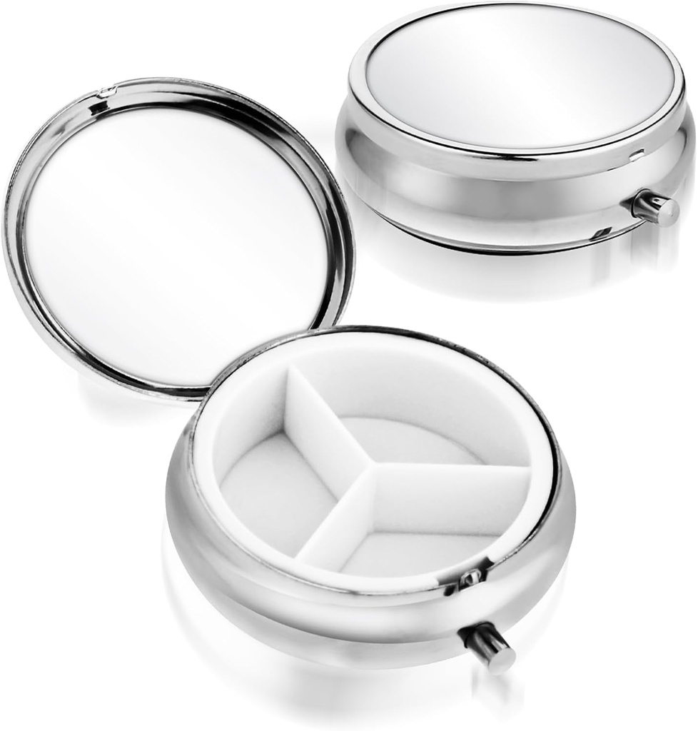 Sibba 3 Compartiment Portable Medicine Pill Case, Travel Multi-Functional Vocht Proof Pill Box voor Purse & Pocket, Cute Metal Medicine Pill Organizer Box voor Vitaminen, Visolie & supplementen